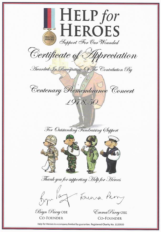 Help For Heroes Certificate of Appreciation