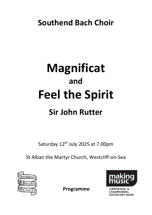 July 2025 concert programme - Magnificat & Feel the spirit - Sir John Rutter